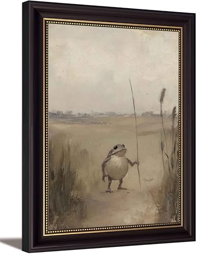 Dark Brown Framed Frog Canvas Wall Art Nature Vintage Country Toad painting Decor Pictures Melancholy Cute Frog Bedroom Living Posters Prints for Corridor Classroom Bedroom Kitchen Room Decoration by JUZKNMCWallArtwelcomesyou