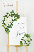 Wedding Decor (Pack of 2) Welcome Sign Flower Backdrop Garland for Ceremony Reception Wall Easel Home Decoration Entryway Faux Outdoor Board Head Table Decor (White) - Image 2