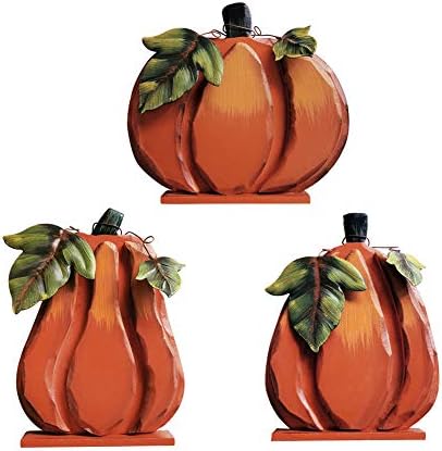 Rustic Wood Fall Pumpkin Decor Indoor Standing Flat Pumpkin Decorations by Veclotch