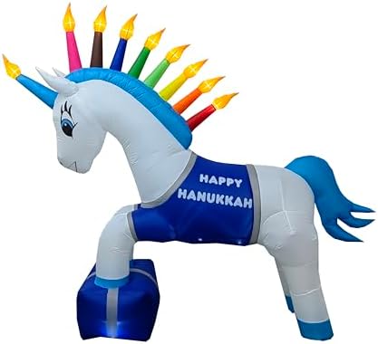 Unikkah The Hanukkah Unicorn Inflatable 7 FT Hanukkah Decorations Outdoor or Indoor Hanukkah Yard Decorations Blow Up Lawn Garden Hanukkah Decoration with Built-in LED Lights (New Stable Design) - Image 2