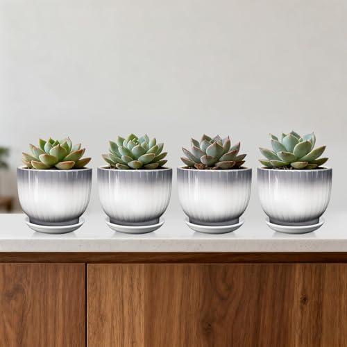 Ceramic Plant Pots, 5.5 Inch, Gray+White, Set of 4 - Image 4