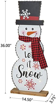 Glitzhome 36" H Lighted Wooden Christmas Snowman Porch Décor Standing Porch Sign Merry Christmas Welcome Sign Holiday Party Outdoor Indoor Xmas Decorations - Image 3