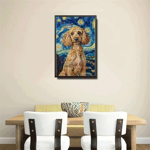 Metal Sign Tin Sign Vintage Wall Art Poodle Starry Night Poodle Chic Poodle in Night for Home Salon and Seasonal Celebrations Waterproof Aluminum 12×16 Inches with Metal Frame - Image 4