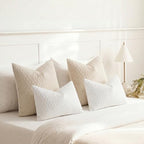 DEZENE Beige Couch Pillow Covers: Pack of 2 24x24 Inch Vertical Ripple Striped Velvet Square Throw Pillow Cases for Couch Sofa Bed Living Room Home Decor - Image 6