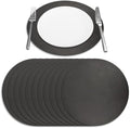 Morgan Faux Leather Round Set of 12 Placemats, 15", Black, Heat Resistant, Stain Resistant, Non-Slip, Reversible, Durable Table Mats for Kitchen, Dining Table, Indoor Washable Use by Homewear