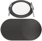Morgan Faux Leather Round Set of 12 Placemats, 15", Black, Heat Resistant, Stain Resistant, Non-Slip, Reversible, Durable Table Mats for Kitchen, Dining Table, Indoor Washable Use by Homewear
