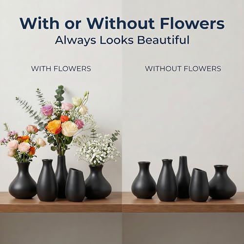 Black Ceramic Bud Vase Set of 10, Small Vases for Pampas Grass, Flowers, Mini Vases for Modern Home Decor, Minimalist Decor, for Living Room, Dining Table & Shelves - Image 5