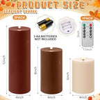 3 Pcs 6/8/12" Fall Vintage Flameless LED Candles Decorations for Home - Image 2