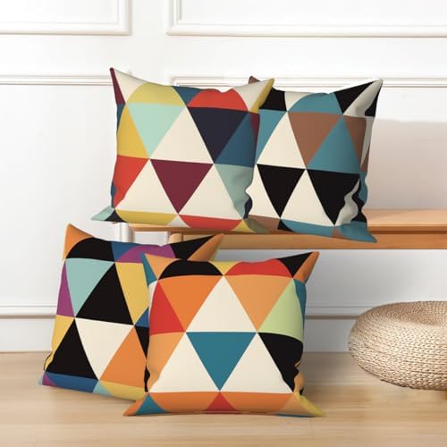 4 Pcs/Set Geometry Throw Pillow Covers Spring Colorful Boho Patchwork Color Linen Cushion Cases Outdoor Lumbar Pillows Case for Patio Furniture Couch Living Room Decorative, 24"x24" - Image 5