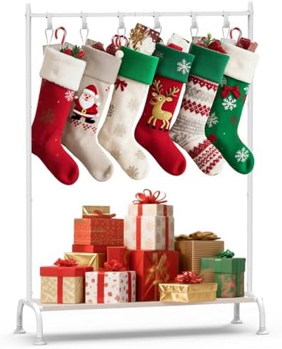 GloTika Christmas Stocking Holder Stand with Shelf, 8-Hook, Metal by QualityHomewareTimlessComfort