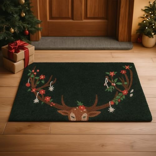 Folkulture Christmas Door Mat Outdoor, Eco Friendly Christmas Door Mats for Front Door, 28 X 16 Inch Welcome Matt or Doormat for Home Entrance, Durable & Anti Slip Coir Door Mats (Reindeer) by Folkulture