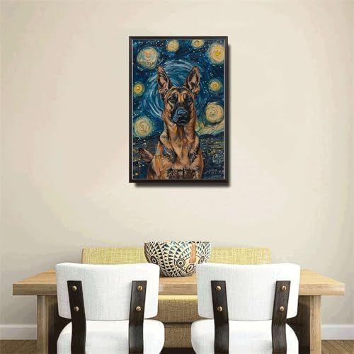 Metal Sign Vintage Tin Sign Belgian Malinois Starry Night Guardian Watchful Malinois in Sky for Home Security Spaces and Seasonal Displays Rustproof Aluminum 6×8 Inches with Metal Frame - Image 4