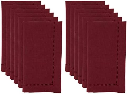 SARO LIFESTYLE Classic Hemstitch Cloth Napkins (Set of 12) - Elegant Everyday Dinner Napkins with Textured Fabric and Hemstitched Border for Dining Tables and Formal Entertaining, 20"x20", Burgundy - Image 3