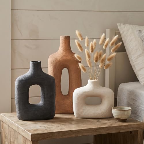 DREAMLOOM Ceramic Vase Set of 3, Black, Rust - Image 6