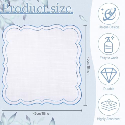 Hahafelt 12 Set Scalloped Cloth Napkins, Embroidery Polyester, Blue - Image 2