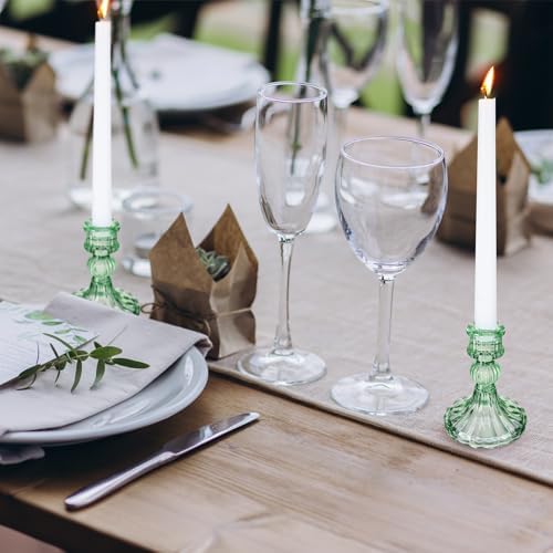 Suclain 24 Pcs Glass Candle Holder Set 12 Candlestick White Candles,Green - Image 6