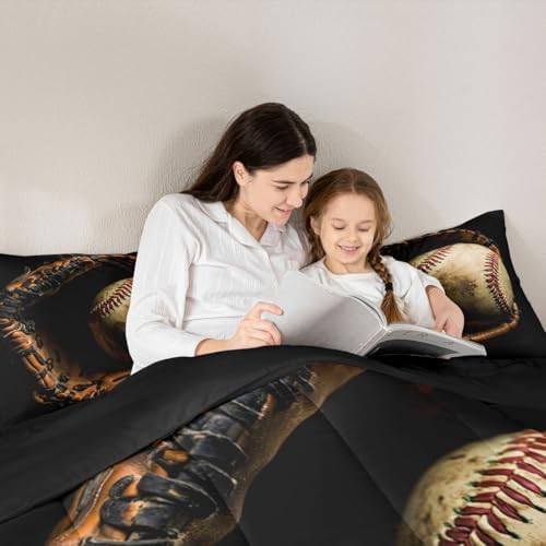 Erosebridal Baseball Comforter Set King Size Sports Game Bedding Baseball Player Duvet Insert for Kids Boys Teens Retro Style Quilt for Room Dorm Decorative, Brown Down Comforter - Image 5