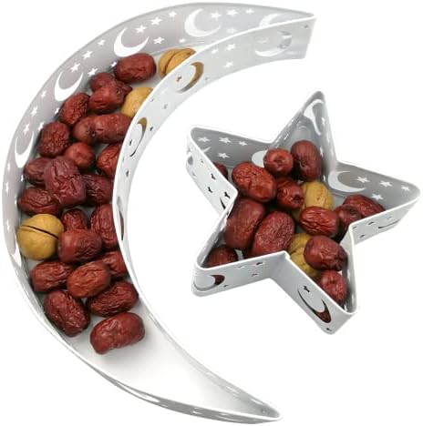 Moon Star Dinner Plate Tray Fruit Plate Ramadan Decoration, Eid Mubarak Moon Star Serving Tray Tableware Dessert Food Storage Container for Islam Muslim Party Festival Table Decor - Image 2
