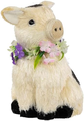 Northlight Spotted Sitting Piglet Rustic Spring Figurine - 9" - Off White and Black - Image 5