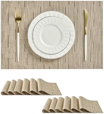 Leetaltree Light Brown Placemats Set of 12 - Heat Resistant Woven Vinyl by Leetaltree-ArtatEveryTable