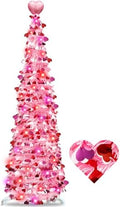 Valentines Day Decorations 5Ft Pink Valentines Christmas Tree with Lights Timer Battery Operated Pop Up Artificial Tree with Heart Ornaments, Heart Topper Decorations for Indoor Home Outdoor Office by TURNMEON