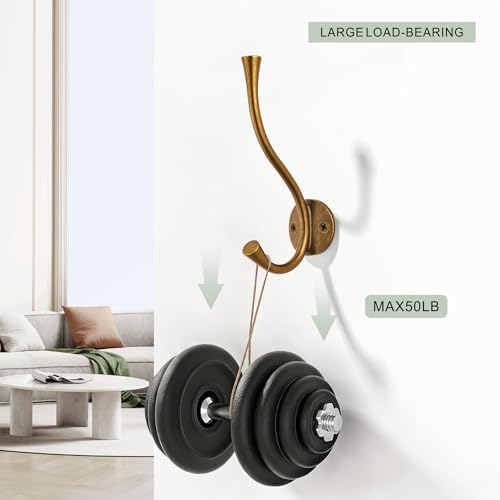 SAILING 3 Pack Coat Hooks - Antique Brass Coat Hooks Decorative Wall Hooks for Bathroom Living Room Bedroom Hanger for Robe Dressing Room Fitting Room - Image 2