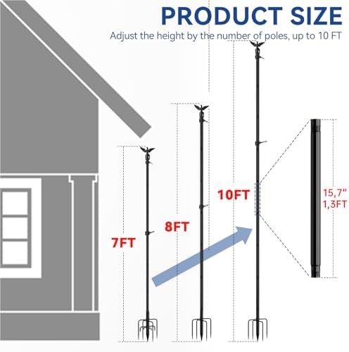 ZMTECH 10 FT Flag Pole Kit in Ground with 5 Pronges Base, Heavy Duty Flag Pole Holder with Metal Eagle Topper for Outside House & Yard Outdoor Garden Decor Residential Commerical(1 Pack,Without Flag) - Image 2