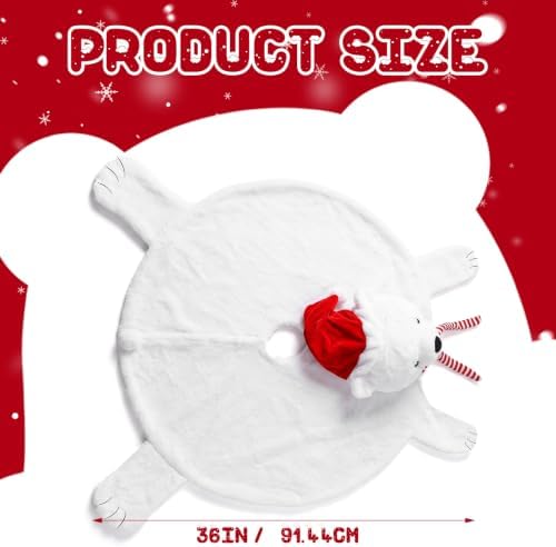 Thenshop 36in Christmas Polar Bear Tree Skirt Faux Fur White Tree Skirt - Image 2