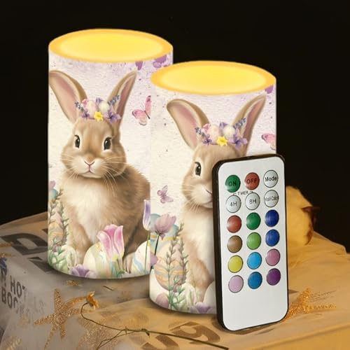 Rabbit Flameless Candles with Remote and Timer LED Candles Flickering Battery Operated Fake Candle for Home Easter Bedroom Living Room Dining Room Table Decor Set of 2 by WelcometoLuarisgur
