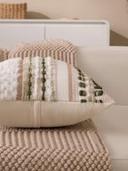 Boho Chenille Tufted Couch Throw Pillow Covers 18x18 Inch Set of 2 Farmhouse Striped Decorative Pillow Covers Accent Neutral Square Pillowcase Green Cushion Covers for Livingroom Sofa Bed - Image 4