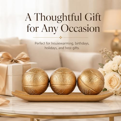 XMGZQ Small Decorative Tray and Orbs Balls Set,Gold Decorative Balls with Centerpiece Bowls for CoffeeTable,Living Room,TV Stand,Center Pieces Decoration for Table,Centro de Mesa de Comedor (Gold) - Image 6