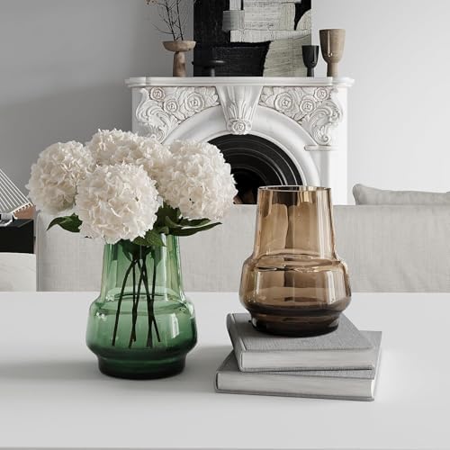 Relexome Amber Glass Vase Bud Flower Vase with Modern Design, Brown Wide Mouth Decorative Vase Gift for Home Decor, Living Room, Dining Table, Entryway, Shelf, Wedding, Office, 7.3 Inch (Amber) - Image 4