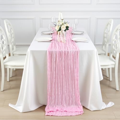 8 Pack Candy Pink Cheesecloth Table Runner 120 Inch Boho Wedding Decor - Image 4