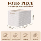 Storage Baskets for Organizing, 4 Pack Baskets for Shelves, Decorative Storage Bins for Shelves, Cotton Rope Storage Basket with Handles, Woven Basket for Storage, 13''Lx8.7''Wx7.9''H, White - Image 3
