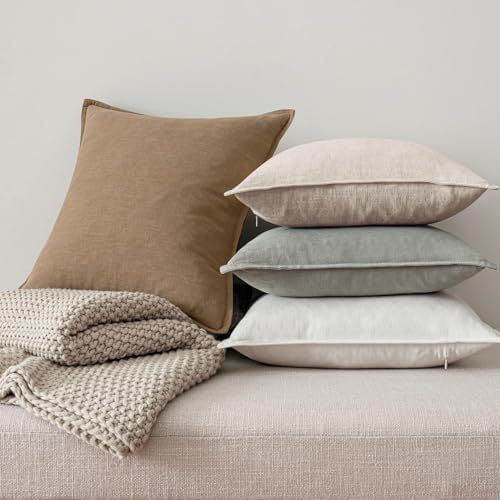 MIULEE Neutral Boho Linen Decorative Pillow Covers 22x22 Inch Pack of 4 - Image 7