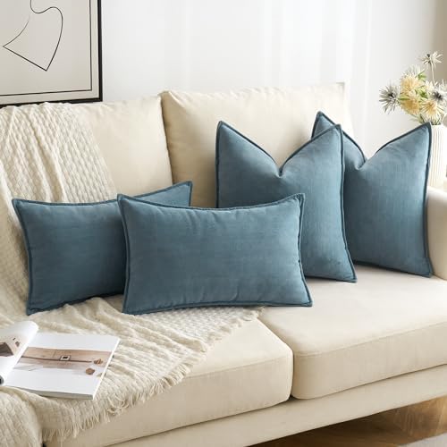 MIULEE Pack of 2 Dusty Blue Euro Shams Chenille Pillow Covers 26x26 Inch - Image 4