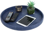 HofferRuffer Round Serving Tray 20'', Elegant Faux Leather Circle Ottoman Table Tray, Serve Tea Coffee Breakfast in Bedroom Living Room Kitchen (Blue, 20") - Image 3