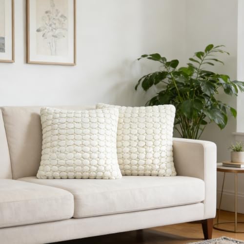 Velvet Throw Pillow Covers 18x18 Set of 2 Cream Cushion Case by COCOPLOCEUS