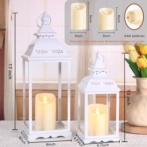 Decorative Candle Lanterns Set of 2, White Metal for Indoor & Outdoor - Image 2
