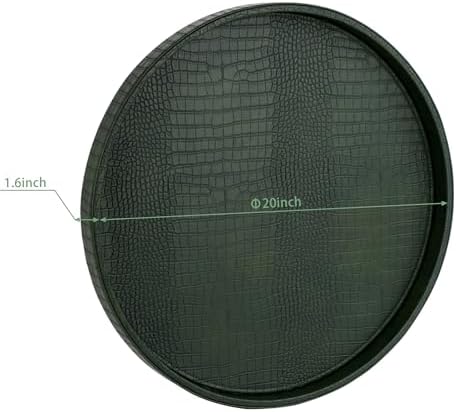 HofferRuffer Round Serving Tray 20'', Elegant Faux Leather Circle Ottoman Table Tray, Serve Tea Coffee Breakfast in Bedroom Living Room Kitchen(Green, 20") - Image 2