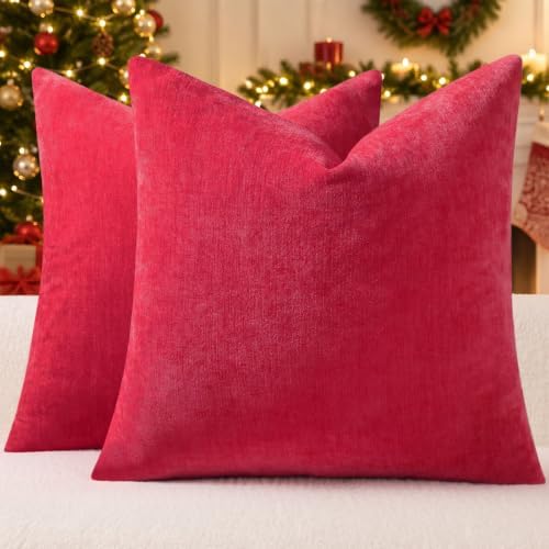 decorUhome Soft Chenille Christmas Red Throw Pillow Covers 24X24 Set of 2 by decorUhome