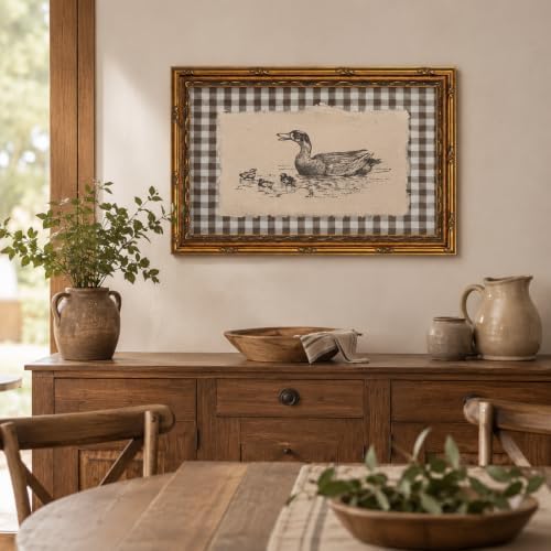 Gold Framed Duck Wall Art, Farmhouse Gingham Canvas Print, 24x16 - Image 6