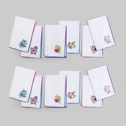 FINGERCRAFT Cloth Napkins Set of 12, 100% Cotton, 20x20 Inch, Multi Floral by FINGERCRAFT