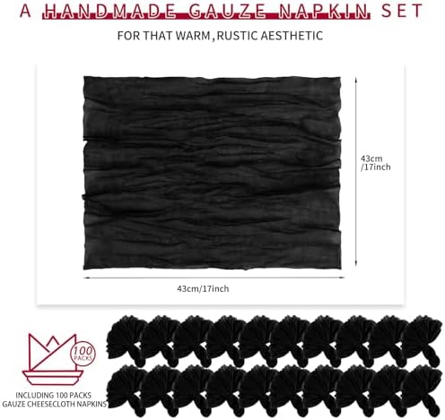 100 Pieces Cloth Napkins Black Dinner Cheesecloth Napkins for Wedding,Wrinkled Cloth Napkins Bulk for Home Party Rustic Table Decoration, 17 x 17 Inch - Image 2