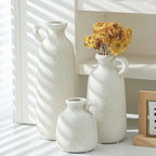 Ceramic Vase Set of 3 with Handle, Neutral Rustic Vases Home Decor Farmhouse Decorative Vase Whitewashed Pottery Decor Modern for Table Mantel Entryway Bookshelf Living Room Kitchen Bedroom - White - Image 6