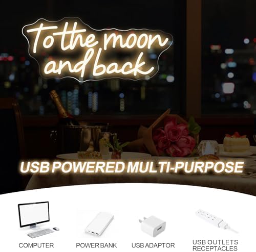 To the Moon and Back Neon Sign, Warm White LED Light for Bedroom Dimmable - Image 5
