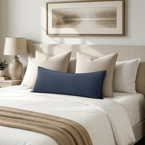 MIULEE Decorative Linen Lumbar Pillow Cover 14x36 Inch Indigo Blue - Image 3
