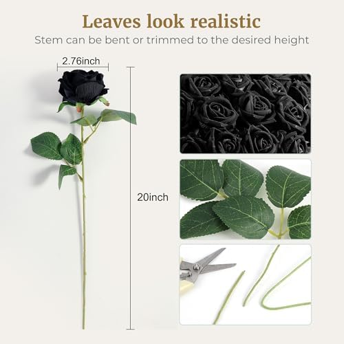 Auihiay 60PCS Black Roses, Fake Roses, Artificial Roses, Velvet Silk - Image 5