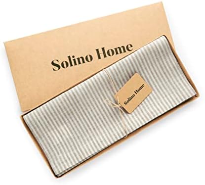 Solino Home 100% Linen Table Runner, 14 x 48 in, Natural and White Striped - Image 6