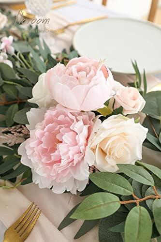 Floroom 6ft Artificial Eucalyptus Garland with Flowers Fake Greenery Faux Floral Vine Garland for Table Decor Wedding Centerpieces Bridal Shower Party Decorations, Blush & Cream - Image 3